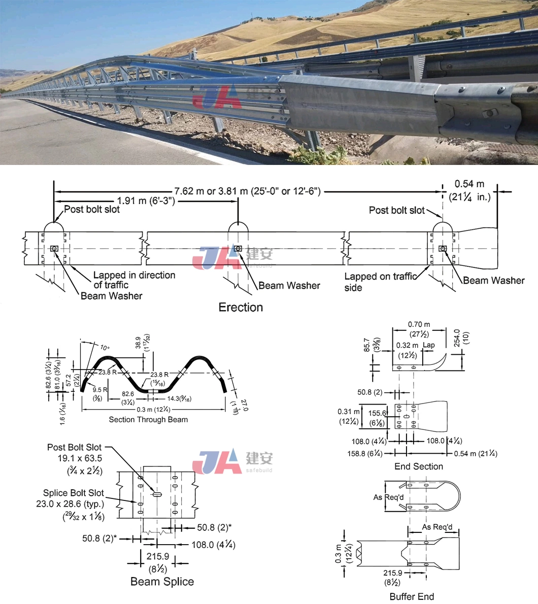 Galvanized Aashto M180 W Beam Corrugated Highway Guardrail Traffic Metal Barrier